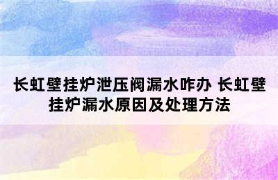 长虹壁挂炉泄压阀漏水咋办 长虹壁挂炉漏水原因及处理方法